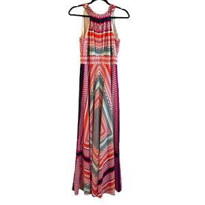 Eliza J Scarf Print Sleeveless Multicolored Maxi Dress Bow in Back Size 2